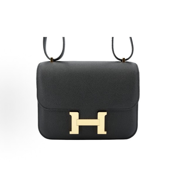 HERMES爱⻢仕 Constance Mini 19 ⾦扣 ⼥款 89 Noir ⿊⾊